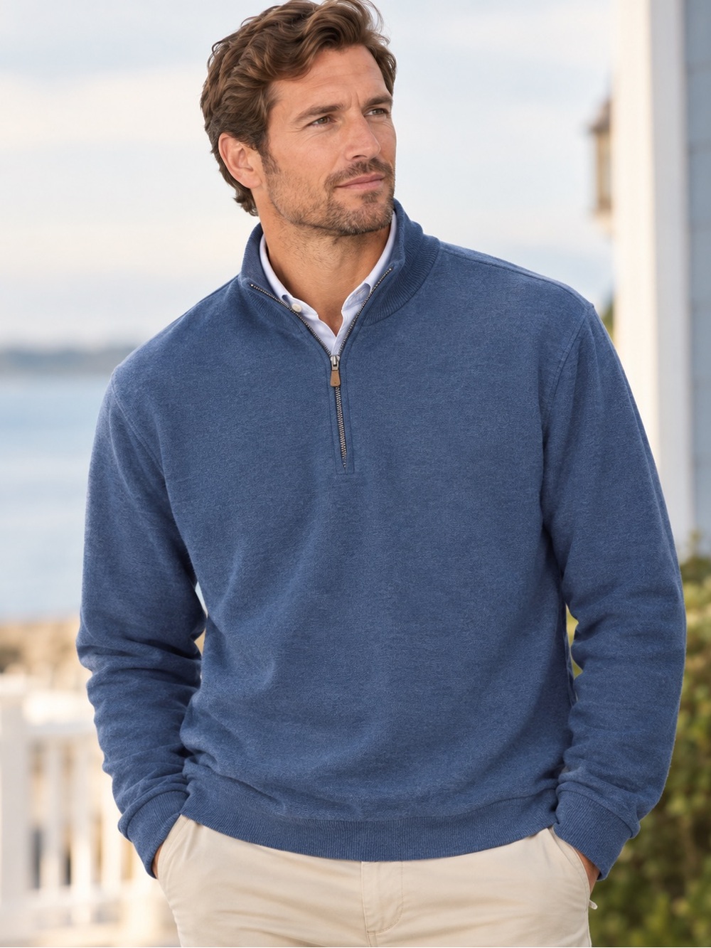 Peter Millar Men's Quarter-Zip Sweater in Dusty Blue